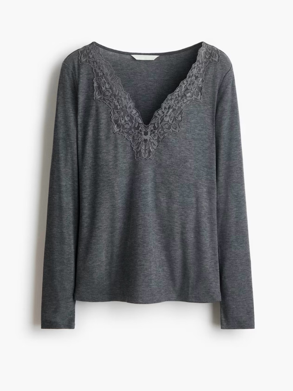 H&M Long-Sleeve Lace-Trim V-Neck Top Small